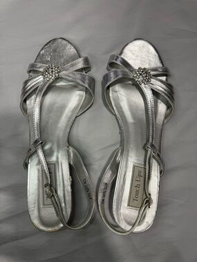 Touch Ups Silver Rhinestone T-Strap Evening Sandals